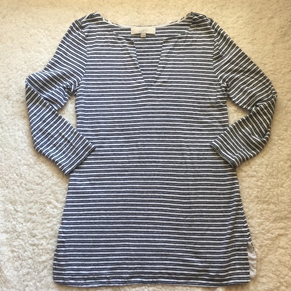LOFT Tops - Ann Taylor Loft slit neck striped tunic